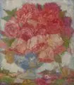 Hans Unger, Stilleben mit Rosen. Wohl 1910 - 1920, Öl auf allseitig hellgrau grundierter, sehr kräftiger Holztafel