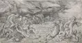 Giulio Bonasone, Neptun besänftigt die Wogen vor der Flotte des Aeneas, Kupferstich auf Bütten