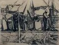 Gotthold Krippendorf, Auf der Insel Bornholm, 1910, Kohlestiftzeichnung auf hellgrau getöntem Papier