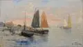 H. Fabre, Küstenlandschaft mit Segelbooten. Wohl 2. H. 19. Jh, Öl