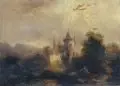 Franz Emile Herman Krause, Landschaft mit Turm. 2. H. 19. Jh, Öl auf Leinwand