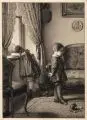 Fanny Bürkner, Der zerbrochene Krug, 1887, Federzeichnung in schwarzer Tusche, laviert