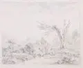 Hans Georg von Carlowitz, Zwei Landschaftsdarstellungen mit angelnden Paaren. Wohl spätes 18. Jh, Silberstiftzeichnungen auf gestrichenem leichten Karton