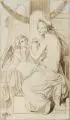 Julius Hübner d.Ä., Pandora, 1842, Federzeichnung, braun laviert und partiell aquarelliert, auf Untersatzpapier