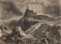 Friedrich Preller der Jüngere, Friedrich Preller d.J., Blick auf die Burgruine von Canossa, Vor 1872, Kohlestiftzeichnung auf leichtem, bräunlichen Karton
