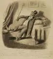 Johann Bernhard Schmelzer, Hotelpersonal / Mann, auf einem Sofa sitzend. 19. Jh, Bleistiftzeichnungen und Federzeichnung in Tusche, laviert
