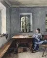 Oskar von Alvensleben, (zugeschr.), Zwei Draperiestudien und zwei Interieurdarstellungen, Wohl 1878, Aquarelle über Blei auf chamoisfarbenem Papier