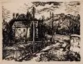 Erhard Hippold, Radebeuler Landschaft. Ohne Jahr, Lithographie auf Velin, an allen vier Blattecken auf Untersatzpapier klebemontiert