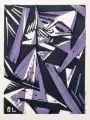 Otto Lange, Harmonikaspieler, 1919, Farbholzschnitt von zwei Stöcken in Violett und Schwarz auf kräftigem Papier