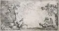 Satyr bei einem Standbild des Priapus by Giovanni Benedetto Castiglione, 1643, Radierung auf Bütten, sold Jun 2015