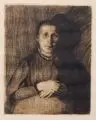 Frau mit übereinander gelegten Händen by Käthe Kollwitz, 1898, Radierung in Schwarzbraun auf gelblichem kräftigem Velin, sold Jun 2015