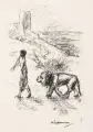 Max Liebermann, Flöte blasendes Kind, gefolgt von einem Löwen, Lithographie auf feinem "Zanders" - Bütten