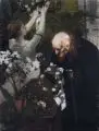 Karl Gussow, Alter Herr im Blumenladen, Öl auf Leinwand
