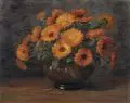 Adele Dietrich, (zugeschr.), Stilleben mit Ringelblumenstrauß. 1. Viertel 20. Jh, Öl auf Leinwand, auf Malpappe aufgezogen