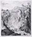 Friedrich (Frédéric) Reclam, Italienische Landschaft mit Gedenkstein, Radierungen auf Bütten, jeweils auf Untersatzpapier montiert
