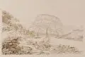 Christian Friedrich Sprinck, Stadt und Festung Königstein von der Morgenseite, Um 1810, Umrißradierung in Braun
