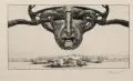 Fritz Hegenbart, Medusenhaupt über zwei Menschenleibern, Um 1900, Radierung auf gelblichem Papier