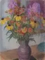 Gussy Hippold-Ahnert, Blumenstilleben mit Sonnenhut, Zinnien und Rittersporn