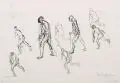 Max Liebermann, Gehende Männer, Um 1925, Holzschnitt auf China, auf Untersatz montiert