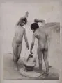 Zwei sizilianische Knaben bei einem Gemäuer by Wilhelm von Gloeden, Um 1900, Albuminabzug, vollflächig auf Untersatzkarton kaschiert, sold Mar 2015