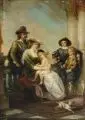 Adam Brenner, Familiencapriccio nach Peter Paul Rubens. Mitte 19. Jh, Öl auf Holz über einer verworfenen Komposition