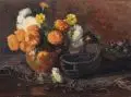 Anna Benkendorff, Stilleben mit Chrysanthemen und Brotkorb, 1915, Öl auf Leinwand