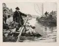 Walter Zeising, Flößer auf der Elbe, 1905, Radierung auf kräftigem "Van Gelder Zonen" - Bütten