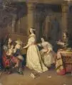 Hermann Wilhelm Cellarius, Musizierstunde am Clavichord, 1845, Öl auf Leinwand