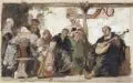 Ernst Hildebrand, Am Marktplatz/ Die Vermählung/ Luther im Kreise seiner Familie musizierend, 1884, Öl auf Leinwand