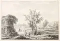 Nicolas Wicart, (zugeschr.), Kleine Landschaft mit Esel und Passanten. 1. H. 19. Jh, Tuschezeichnung, laviert mit Kohlestift