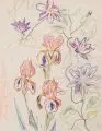 Erhard Hippold, Schwertlilien und Clematis. Ohne Jahr, Farbkreidezeichnung
