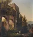 Waldemar Gustav Knoll, Abendliche Ruinenlandschaft mit Schäferinnen. 19. Jh, Öl auf Leinwand