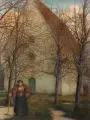 Rudolf Riemerschmid, Spaziergang im Vorfrühling. 1. H. 20. Jh, Farbige Pastellkreide auf Malpappe, auf Platte aufgezogen