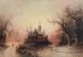 Albert Bredow, Abendliche Winterlandschaft, 1887, Öl auf Leinwand