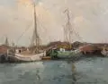 Fanny Bernhard, Kleiner Fischereihafen. Ohne Jahr, Öl auf Leinwand