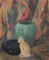 Emil Orlík, Stilleben mit Katze und Vase