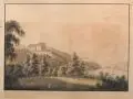 Schloss Sieben Eichen bey Meißen an der Elbe. by Johann Friedrich Franz Bruder, Um 1800, Altkolorierte Umrißradierung, sold Mar 2014