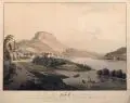 Christian August Günther, Festung und Städtchen Königstein von der Morgenseite, Um 1787, Altkolorierte Umrißradierung