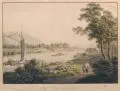Friedrich August von Lawrence, Schloss Pillnitz an der Elbe, Altkolorierte Umrissradierung