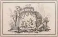 Jean-Jacques Avril, Chinoise Szenerie mit Musiker und Tänzer im Pavillon, 1774, Kupferstich auf Bütten