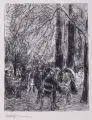 Max Liebermann, Kaffee im Park, 1893, Holzschnitt auf Bütten