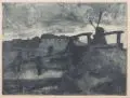 Fritz Overbeck, Die Windmühle, 1893, Aquatintaradierung auf chamoisfarbenem Velin