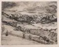 Ludwig Godenschweg, Oberstdorf Allgäu, Kaltnadelradierung mit Tonplatte auf Kupferdruckkarton