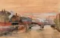 Georg Brandes, Berlin - Blick auf die Lutherbrücke (?), 1911, Wasserfarben auf weißem Papier