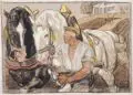 Walter Georgi, Bauer mit Pferdesgespann, 1918, Aquarell über Kohlezeichnung und Deckweiß auf Velin