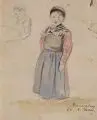 Carl Gustav Adolf Thomas, Adolph Thomas, Bauernmädchen aus Brannenburg / Liegende Kuh / Liegender Hund. Wohl 1860er Jahre, Bleistiftzeichnungen, ein Blatt koloriert