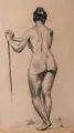 Oskar Zwintscher, Studie weiblicher Rückenakt, Um 1900, Graphitzeichnung