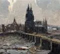 Ernst Kolbe, Dresden - Blick auf Augustusbrücke und Hofkirche. 1. H. 20. Jh, Öl auf Leinwand