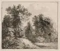 Christoph Nathe, Waldung mit weidendem Rind auf einer Lichtung unter halb einer kleinen Böschung, Um 1800, Radierung