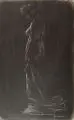 Karl Ernst Hänsel, Stehender weiblicher Akt, Um 1900, Radierung (Gummidruck) auf belichtetem, grau-grünen Papier